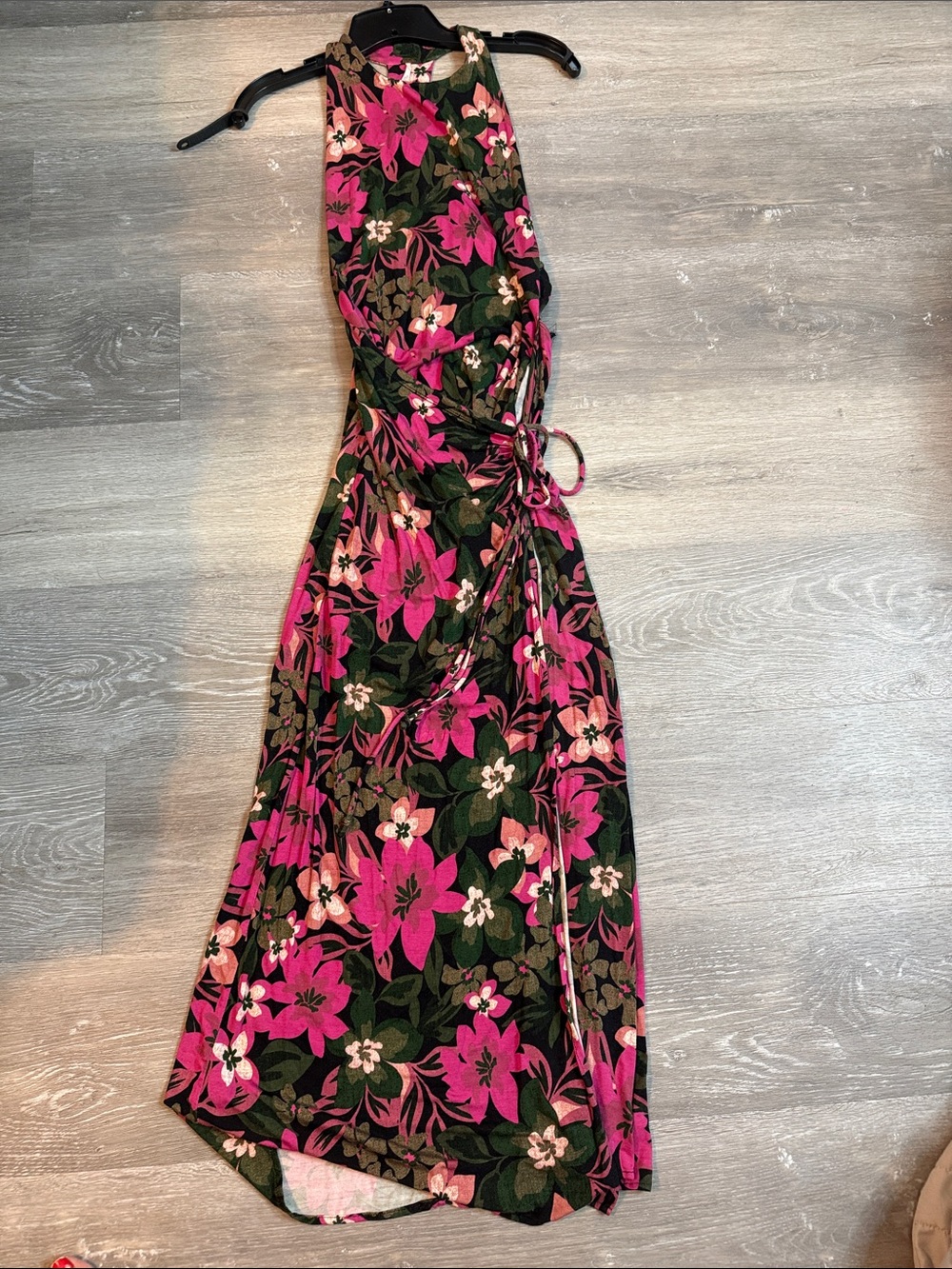 Free People Pink Floral Halter Maxi Dress with Green Leaves